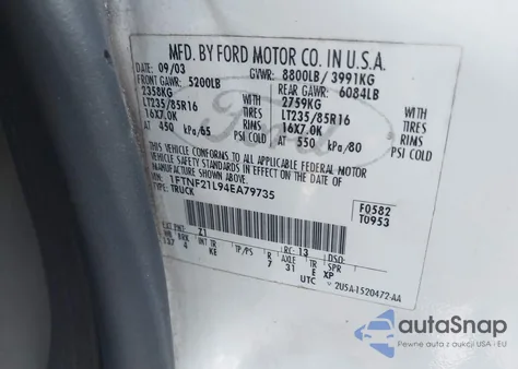 2004 Ford F-250 Xl/Xlt z USA, uszkodzony, nr VIN 1FTNF21L94EA79735